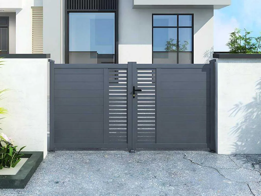 Halfopengewerkte Aluminium Elektrische Draaipoort Met Motief B300 X H164 Cm Antraciet Orist Ii-EXPERTLAND