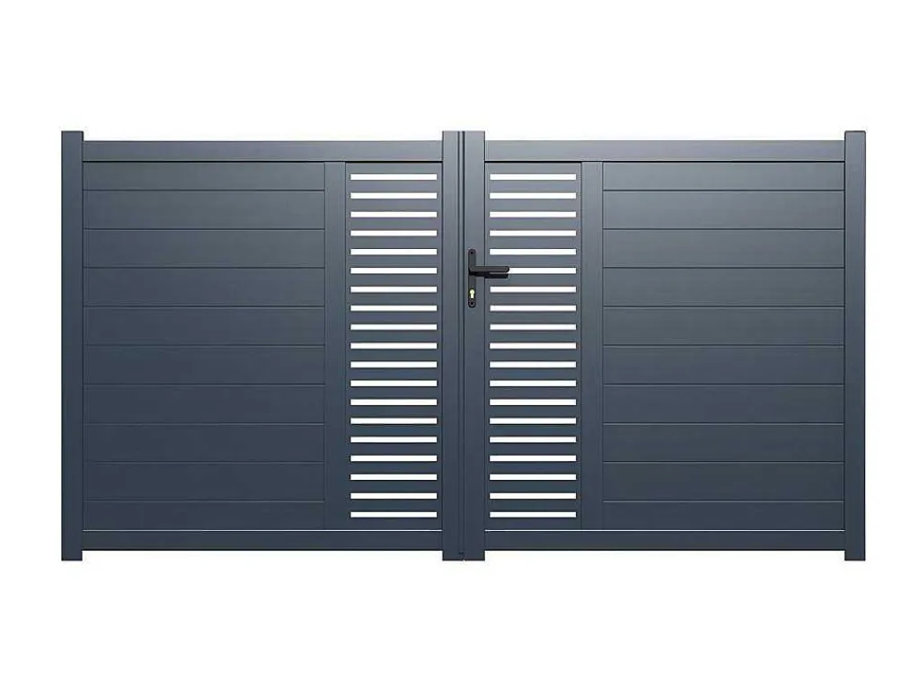 Halfopengewerkte Aluminium Elektrische Draaipoort Met Motief B300 X H164 Cm Antraciet Orist Ii-EXPERTLAND