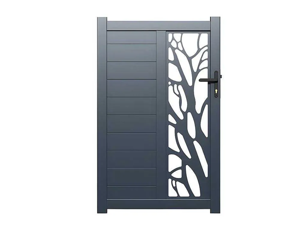 Halfopengewerkte Aluminium Draaipoort Met Motief B100 X H164 Cm Antraciet Labrit Ii-EXPERTLAND