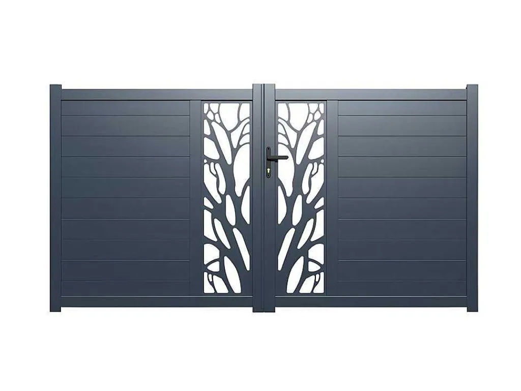 Halfopengewerkte Aluminium Draaipoort Met Motief B100 X H164 Cm Antraciet Labrit Ii-EXPERTLAND