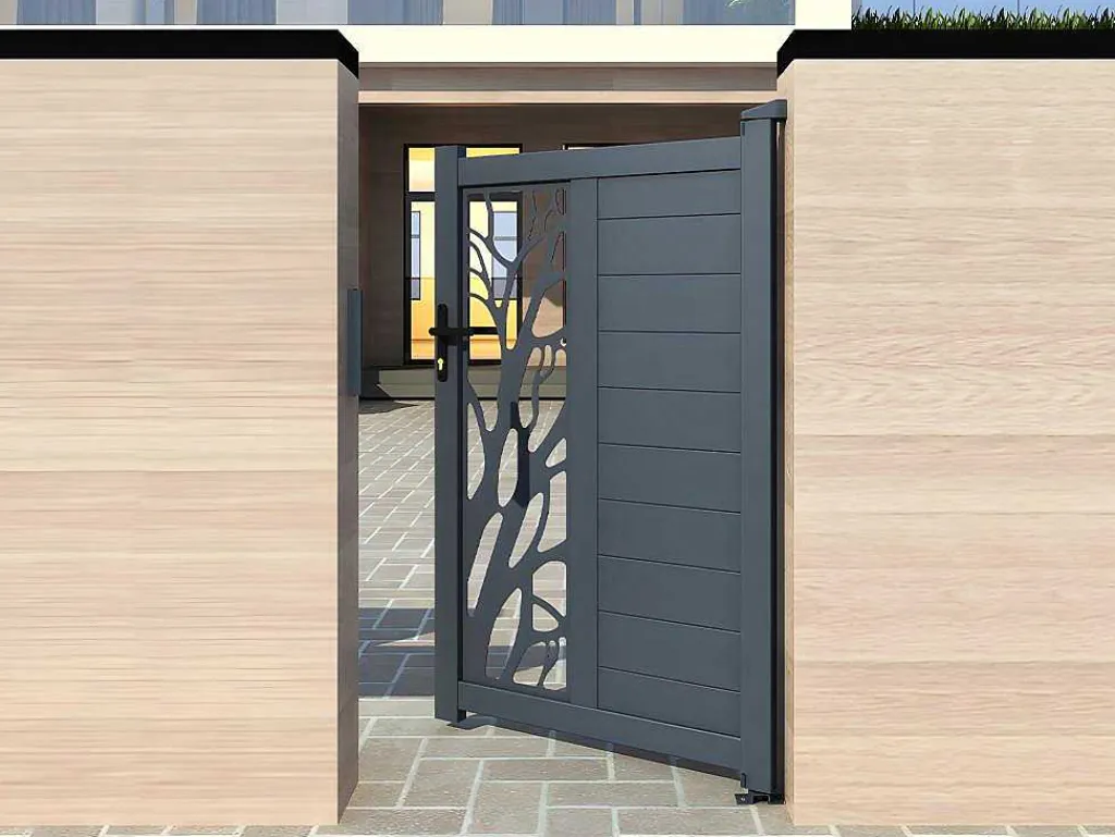Halfopengewerkte Aluminium Draaipoort Met Motief B100 X H164 Cm Antraciet Labrit Ii-EXPERTLAND
