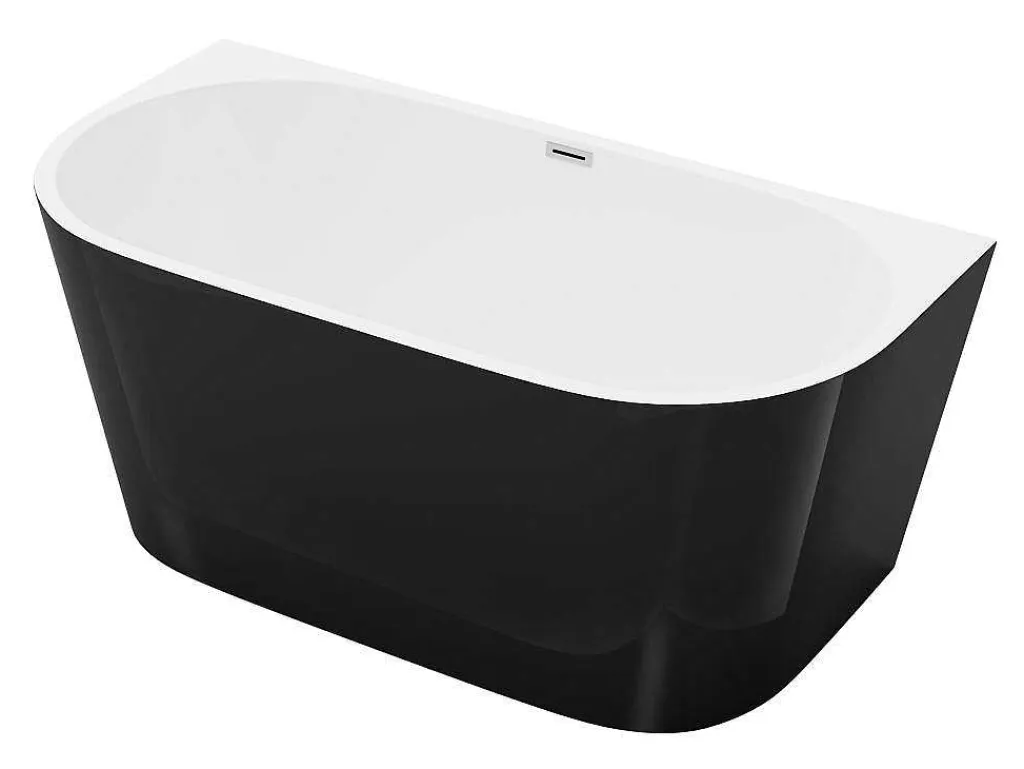Halfvrijstaand Bad - 200 Liter - 149,5 X 75 X 58 Cm - Glanzend Zwart - Acryl - Divina-Shower & Design New
