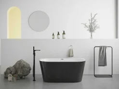 Halfvrijstaand Bad - 200 Liter - 149,5 X 75 X 58 Cm - Glanzend Zwart - Acryl - Divina-Shower & Design New