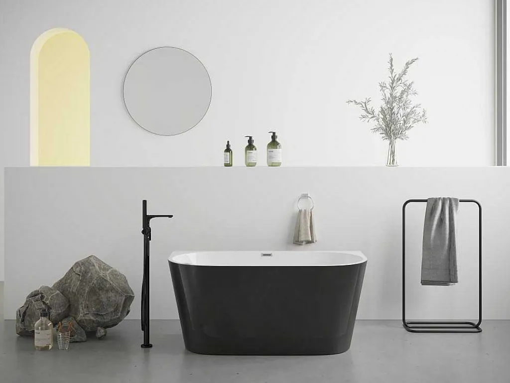 Halfvrijstaand Bad - 200 Liter - 149,5 X 75 X 58 Cm - Glanzend Zwart - Acryl - Divina-Shower & Design New