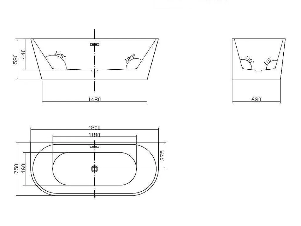 Halfvrijstaand Bad - 200 Liter - 149,5 X 75 X 58 Cm - Glanzend Zwart - Acryl - Divina-Shower & Design New