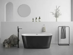 Halfvrijstaand Bad - 175 Liter - 130 X 71,5 X 58 Cm - Glanzend Zwart - Acryl - Divina-Shower & Design