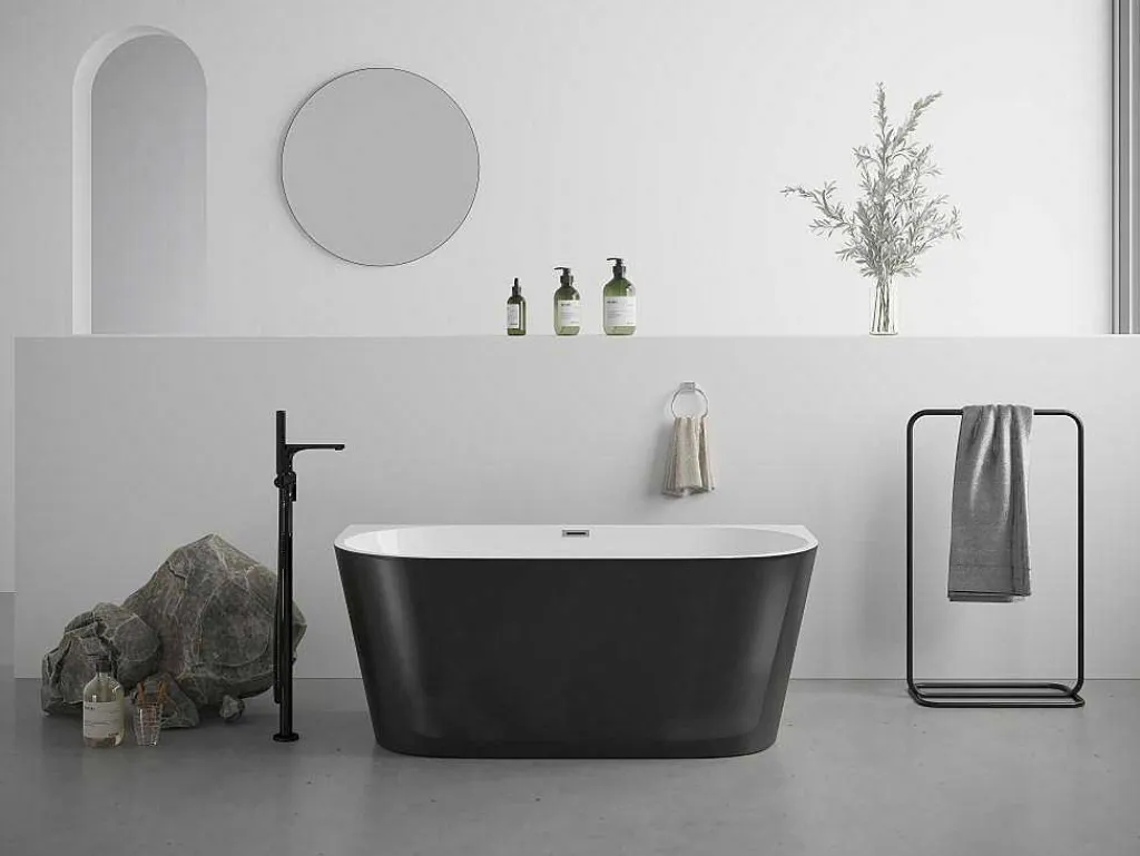 Halfvrijstaand Bad - 175 Liter - 130 X 71,5 X 58 Cm - Glanzend Zwart - Acryl - Divina-Shower & Design