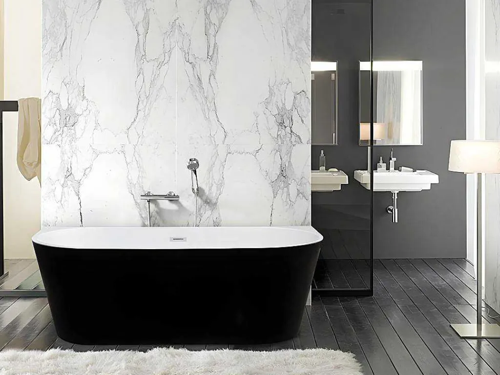 Halfvrijstaand Bad Divina -245L - 170 X 75 X 58Cm - Glanzend Zwart - Acryl - Divina-Shower & Design New