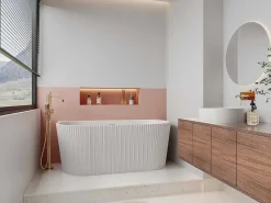 Halfvrijstaand Geribbeld Acrylbad Wit (Glanzend) 149 X 75 X 58 Cm Zelina-Shower & Design