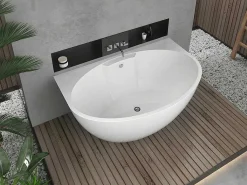 Halfvrijstaand Ovaal Bad - 197 Liter - 151 X 94 X 60 Cm - Wit - Acryl - Pagrus-Shower & Design Outlet