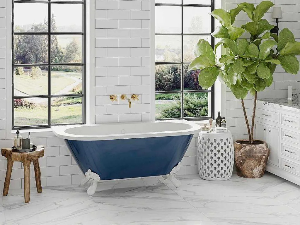 Halfvrijstaand Retro Acrylbad Op Adelaarspoten Blauw (Glanzend) 154 Liter 150 X 74 X 61 Cm Bolisa-Shower & Design Best