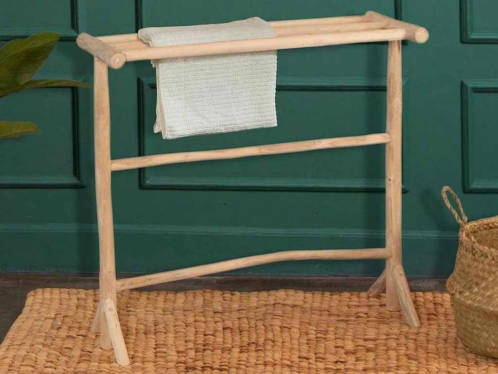 Handdoekhouder Op Poten Van Massief Teakhout - L80 Cm X D29 Cm X H75 Cm - Fodna-Vente-unique Online