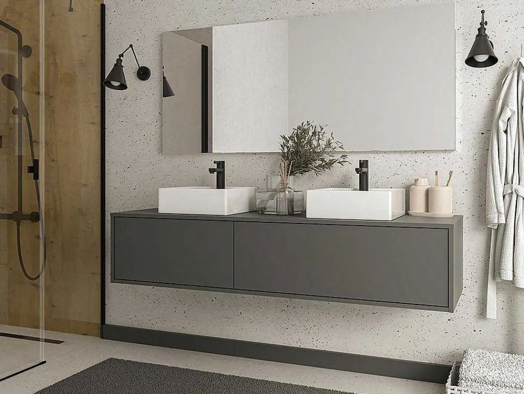 Hangend Badkamermeubel - Antraciet Grijze Kleur - L150 Cm - Isaure Ii-Vente-unique