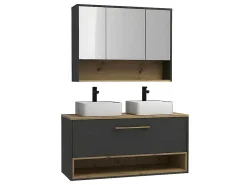 Hangend Badkamermeubel Met Dubbele Wastafel En Spiegelkast - Antraciet - 120 Cm - Yangra-Vente-unique Outlet