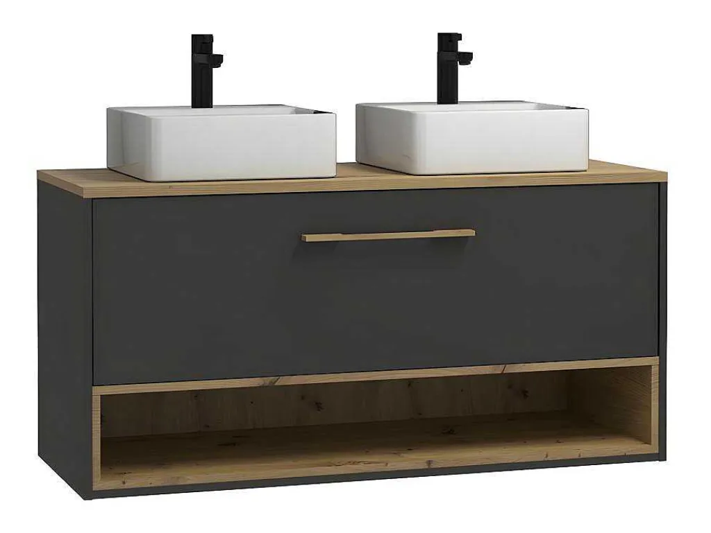 Hangend Badkamermeubel Met Dubbele Wastafel En Spiegelkast - Antraciet - 120 Cm - Yangra-Vente-unique Outlet