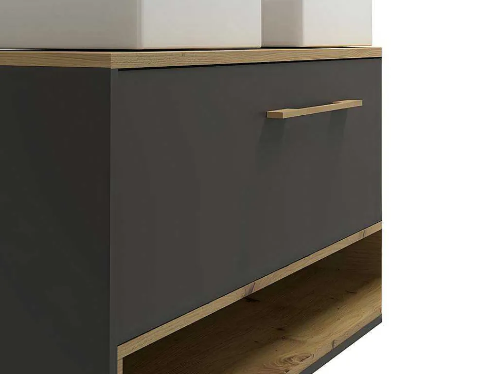 Hangend Badkamermeubel Met Dubbele Wastafel En Spiegelkast - Antraciet - 120 Cm - Yangra-Vente-unique Outlet
