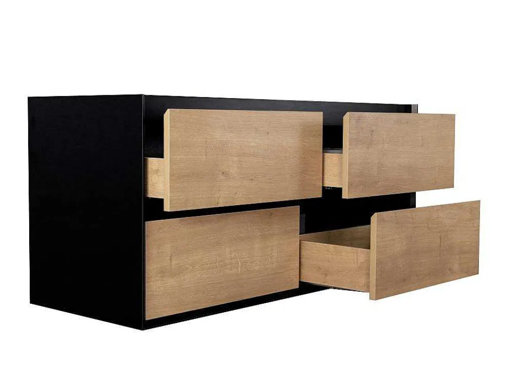 Hangend Badkamermeubel Met Inbouwwastafel - Lichte Naturel En Zwart - 120 Cm - Lannick-Vente-unique Best