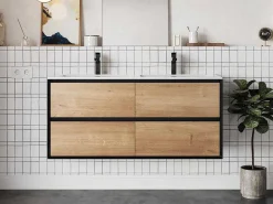 Hangend Badkamermeubel Met Inbouwwastafel - Lichte Naturel En Zwart - 120 Cm - Lannick-Vente-unique Best