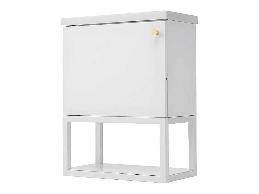 Hangend Badkamermeubel Met Ingebouwde Wastafel - 1 Deur En 1 Open Metalen Plank - Wit (Kraan Niet Inbegrepen)-ModernLuxe