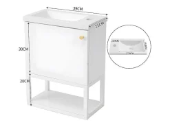 Hangend Badkamermeubel Met Ingebouwde Wastafel - 1 Deur En 1 Open Metalen Plank - Wit (Kraan Niet Inbegrepen)-ModernLuxe