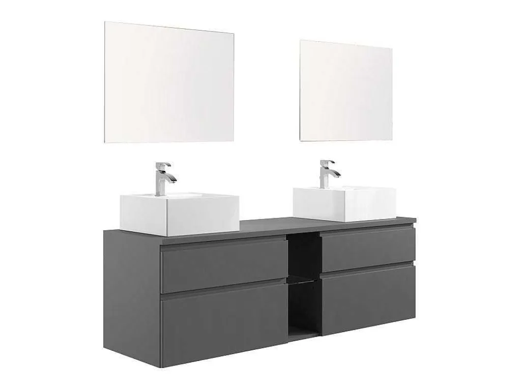 Hangend Badkamermeubel Met Dubbele Wastafel En Spiegels - Grijs - 150 Cm - Magdalena Ii-Vente-unique Sale