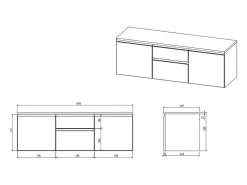 Hangend Badkamermeubel Met Dubbele Wastafel En Spiegels - Grijs - 150 Cm - Jimena Ii-Vente-unique Online