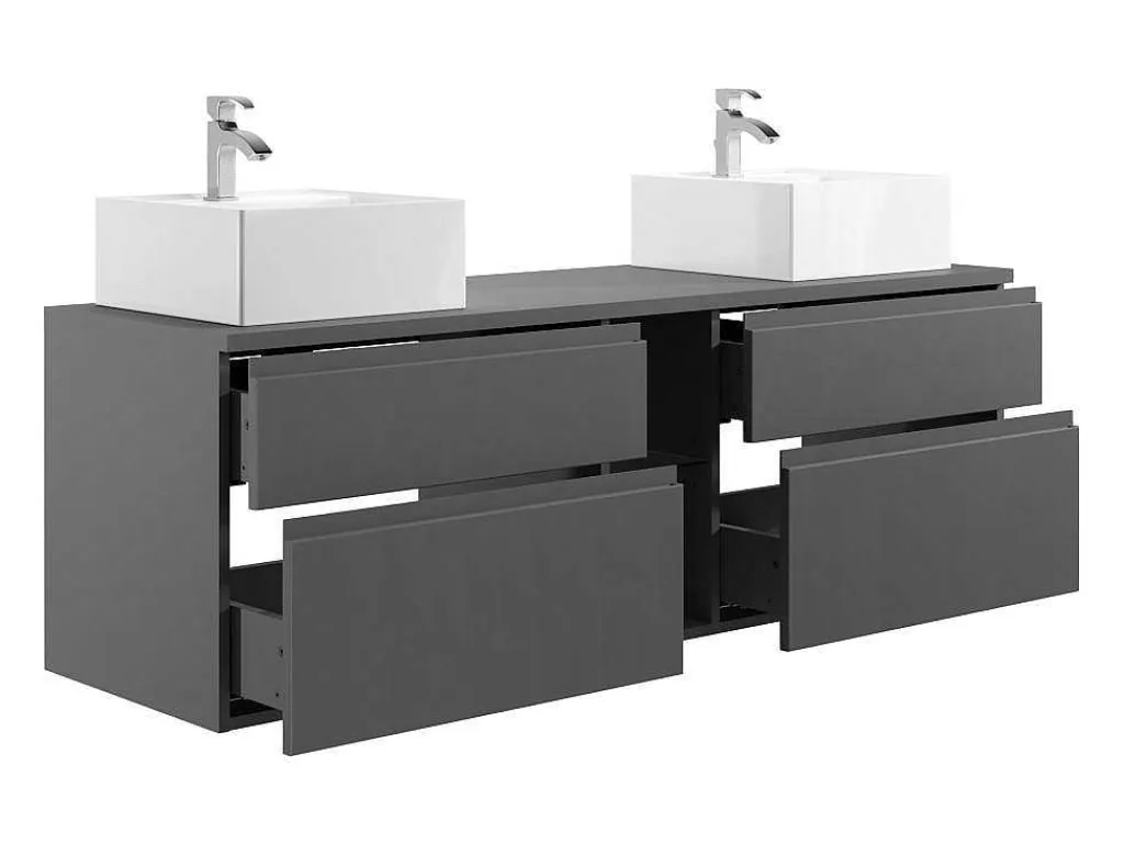 Hangend Badkamermeubel Met Dubbele Wastafel - Grijs - 150 Cm - Magdalena Ii-Vente-unique Online