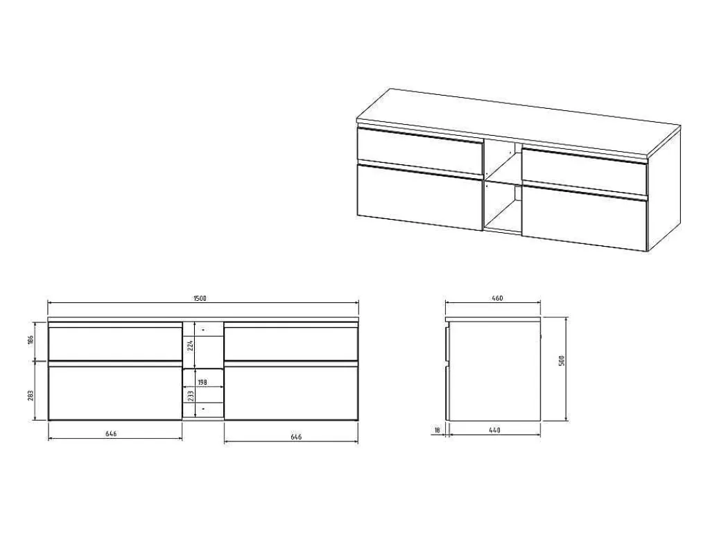 Hangend Badkamermeubel Met Dubbele Wastafel - Grijs - 150 Cm - Magdalena Ii-Vente-unique Online
