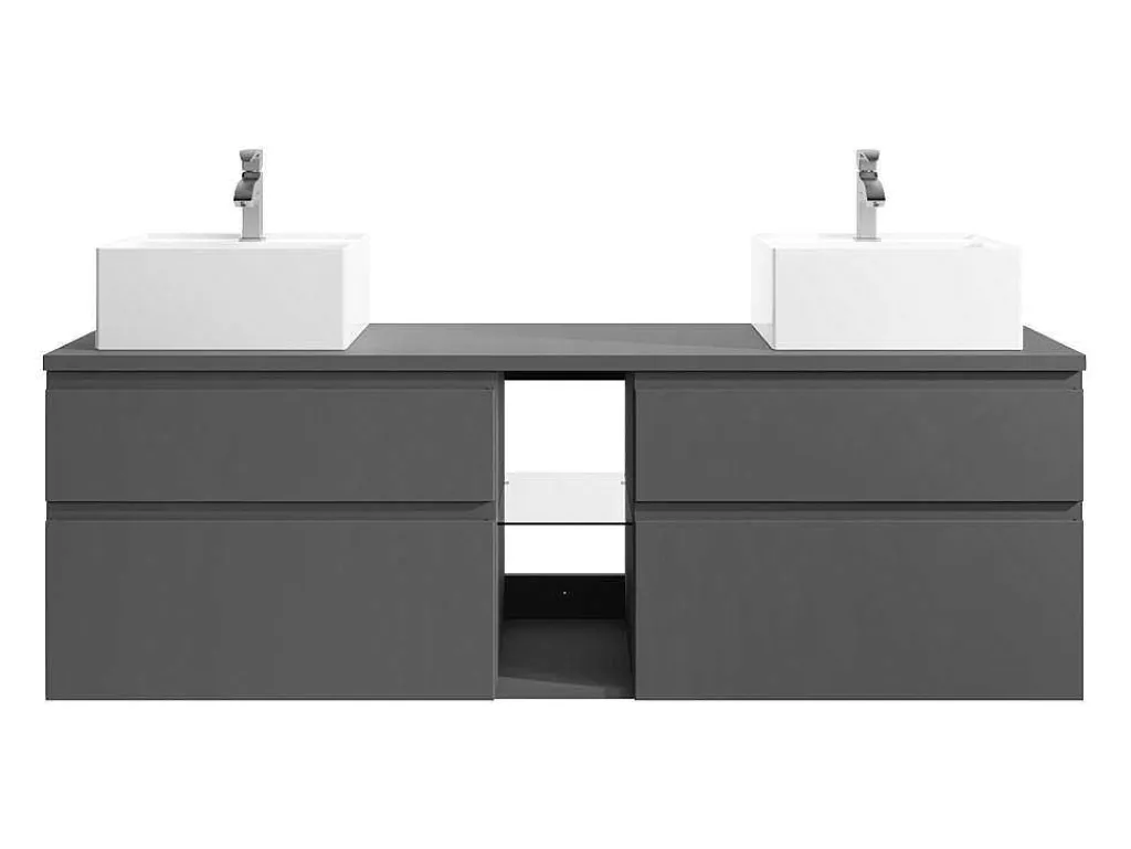Hangend Badkamermeubel Met Dubbele Wastafel - Grijs - 150 Cm - Magdalena Ii-Vente-unique Online