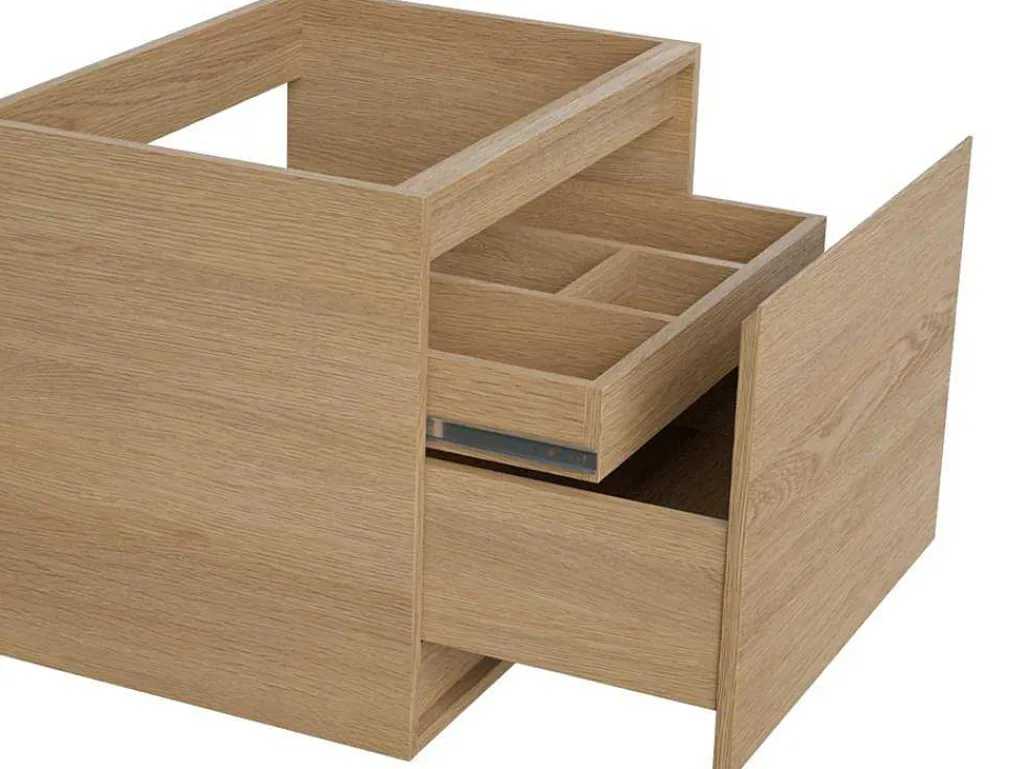 Hangend Badkamermeubel Met Opzet Wastafel Van Steen - Eiken Fineer - 60 Cm - Mesliva-Vente-unique Discount