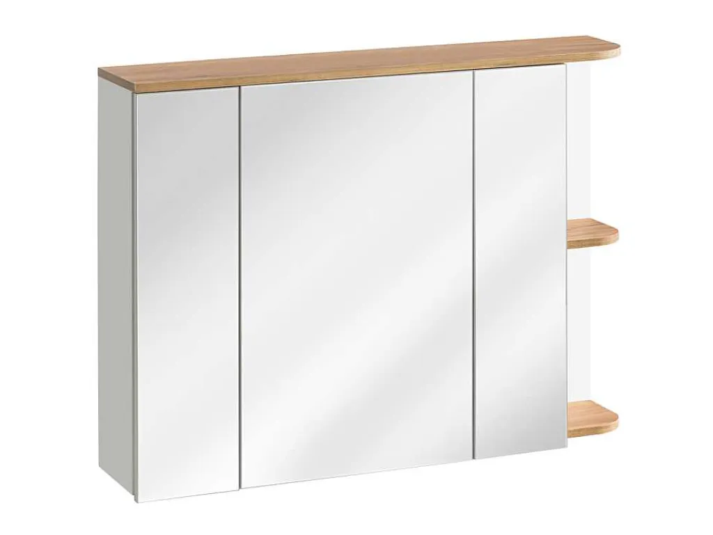 Hangend Badkamermeubel Met Wastafel, Zuil En Spiegelkast - Naturel En Wit - 94 Cm - Anid-Vente-unique Discount