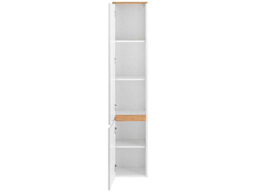 Hangend Badkamermeubel Met Wastafel, Zuil En Spiegelkast - Naturel En Wit - 94 Cm - Anid-Vente-unique Discount