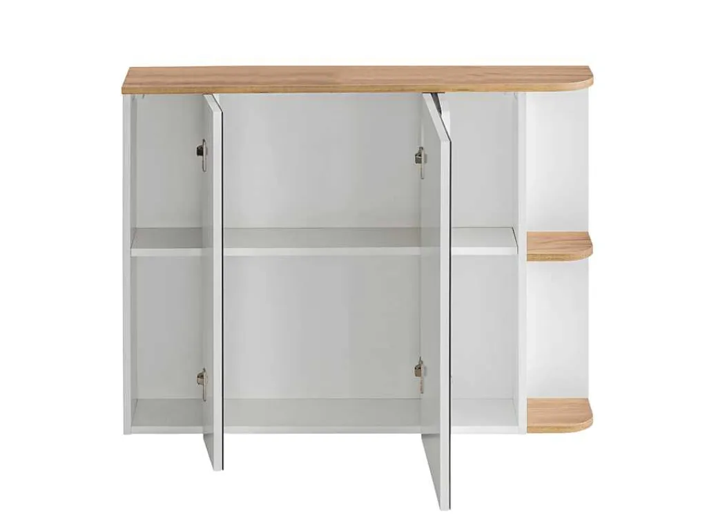 Hangend Badkamermeubel Met Wastafel, Zuil En Spiegelkast - Naturel En Wit - 94 Cm - Anid-Vente-unique Discount