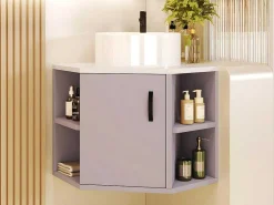 Hangend Badkamermeubel Met Keramische Wastafel - Marmeren Bladen - Lichtpaars (Kraan Niet Inbegrepen)-ModernLuxe Hot