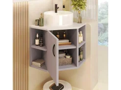 Hangend Badkamermeubel Met Keramische Wastafel - Marmeren Bladen - Lichtpaars (Kraan Niet Inbegrepen)-ModernLuxe Hot
