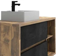 Hangend Badkamermeubel Met Enkele Wastafel - Naturel En Antraciet - 100 Cm - Tikitiki-Vente-unique