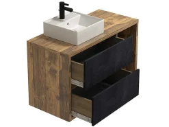 Hangend Badkamermeubel Met Enkele Wastafel - Naturel En Antraciet - 100 Cm - Tikitiki-Vente-unique