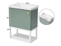 Hangend Badkamermeubel Met Ingebouwde Wastafel - 1 Deur En 1 Open Metalen Plank - Lichtgroen (Kraan Niet Inbegrepen)-ModernLuxe Discount