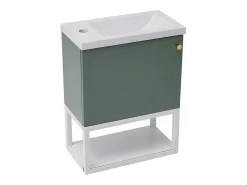 Hangend Badkamermeubel Met Ingebouwde Wastafel - 1 Deur En 1 Open Metalen Plank - Lichtgroen (Kraan Niet Inbegrepen)-ModernLuxe Discount