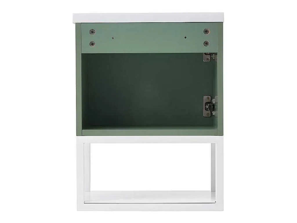 Hangend Badkamermeubel Met Ingebouwde Wastafel - 1 Deur En 1 Open Metalen Plank - Lichtgroen (Kraan Niet Inbegrepen)-ModernLuxe Discount