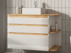 Hangend Badkamermeubel Met Wastafel - Naturel En Wit - 96 Cm - Anida-Vente-unique