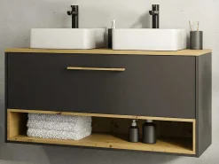 Hangend Badkamermeubel Met Dubbele Wastafel - Antraciet - 120 Cm - Yangra-Vente-unique Clearance