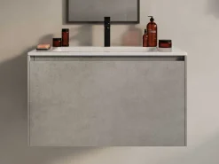 Hangend Badkamermeubel Met Ingebouwde Wastafel - Betongrijs - 80 Cm - Sosthene-Vente-unique Outlet