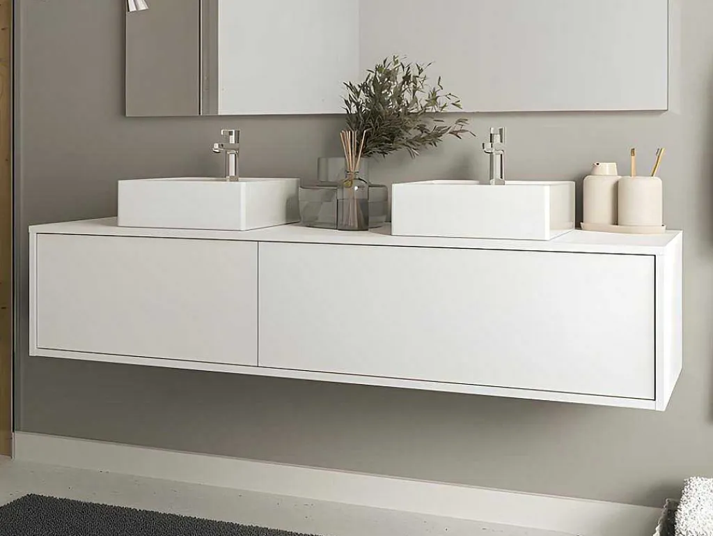 Hangend Badkamermeubel Wit Met Dubbele Wastafel - L150 Cm - Isaure Ii-Vente-unique Hot