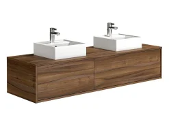 Hangend Badmeubel Met Donker Natuurlijke Kleur En Dubbele Wastafel - L150 Cm - Isaure Ii-Vente-unique New