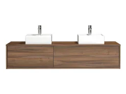 Hangend Badmeubel Met Donker Natuurlijke Kleur En Dubbele Wastafel - L150 Cm - Isaure Ii-Vente-unique New
