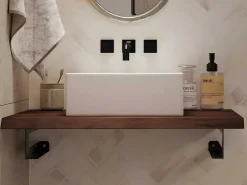 Hangend Bureau Van Donker Teakhout Met Zwarte Bevestigingsbeugels - 80 X 50 Cm - Sukawati-Vente-unique Hot