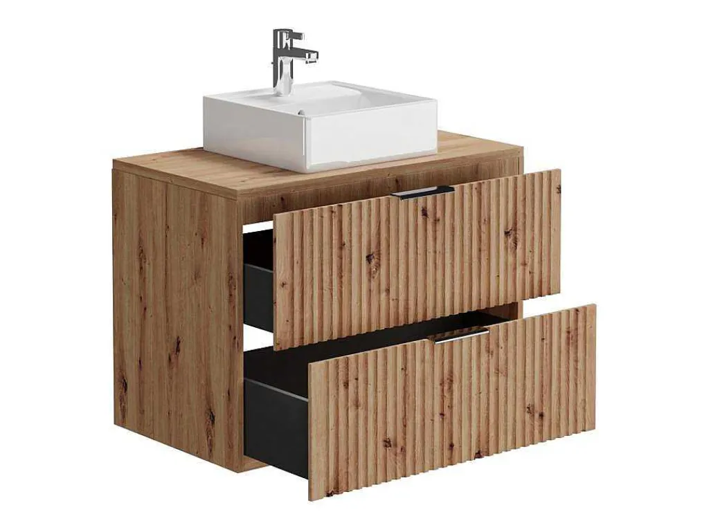 Hangend Geribbeld Badkamermeubel Met Wastafel Om Te Plaatsen - Licht Naturel - 80 Cm - Zevara-Vente-unique Discount