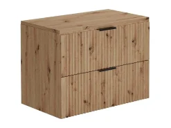 Hangend, Geribbeld Wastafelmeubel Met Opzetwastafel - Lichte Houtlook - L80 Cm - Zevara-Vente-unique Hot