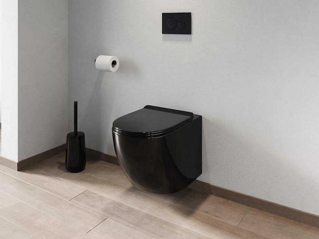 Hangend Toilet Pakket In Glanzend Zwart Met Inbouwreservoir En Bedieningsplaat - Javoine-Vente-unique Best